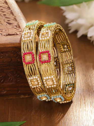 Festive Colourful Kundan Beaded Bangle Set