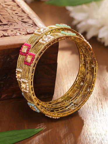 Festive Colourful Kundan Beaded Bangle Set