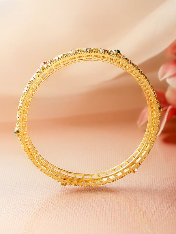Set of 4 18K Gold-Plated Brass Multicolor Stones with Pastel Enamel Bangles