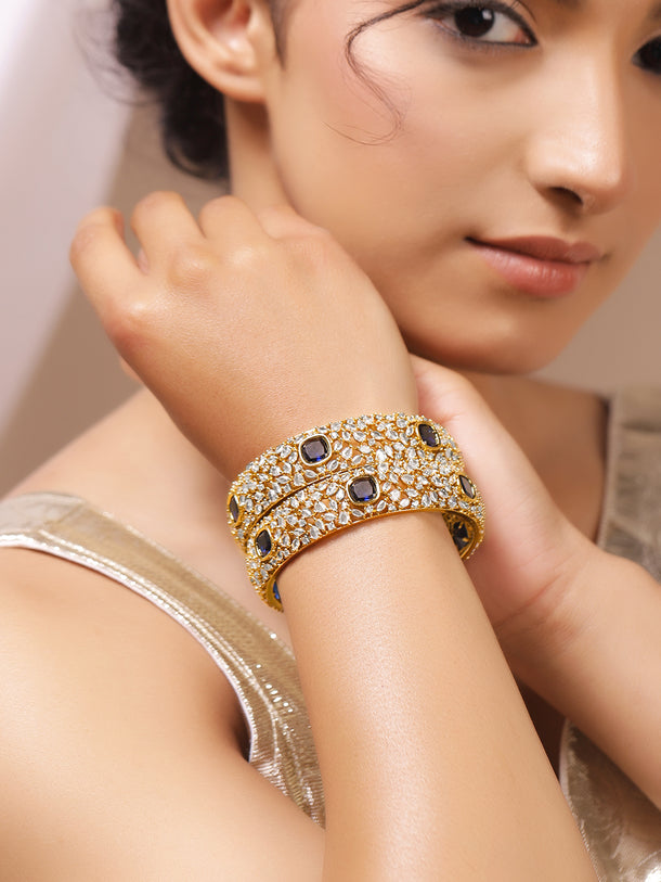 Rubans Set Of 2 18K Gold-Plated American Diamond & Cubic Zirconia Studded Bangles