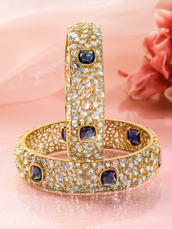 Rubans Set Of 2 18K Gold-Plated American Diamond & Cubic Zirconia Studded Bangles