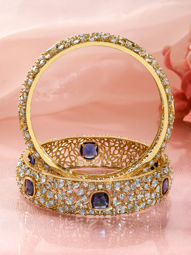 Rubans Set Of 2 18K Gold-Plated American Diamond & Cubic Zirconia Studded Bangles