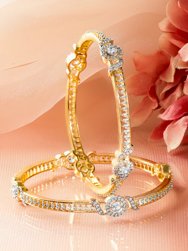 Statement Cubic Zirconia Solitaire Gold Bangles