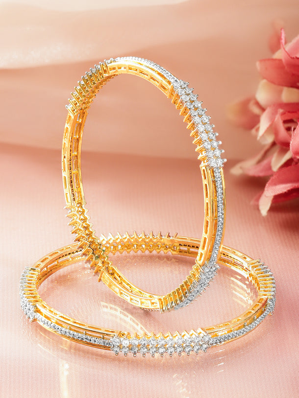 American Diamond Zirconia Gold Bangles Set Of 2