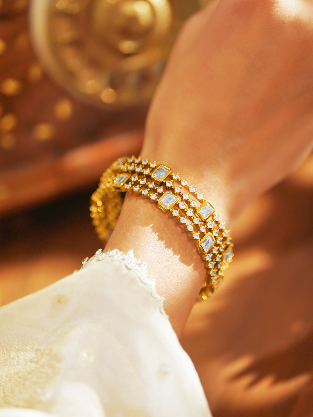 Rubans Set Of 2 18K Gold-Plated Cubic Zirconia Bangles