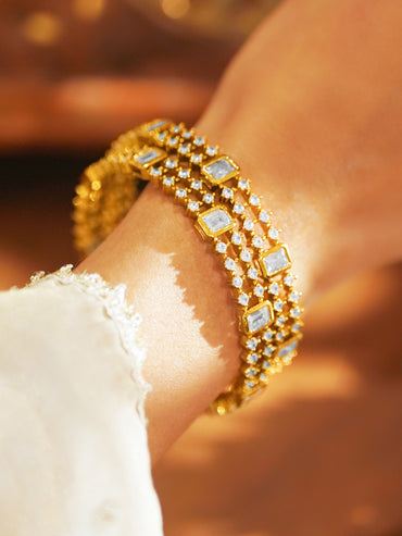 Rubans Set Of 2 18K Gold-Plated Cubic Zirconia Bangles