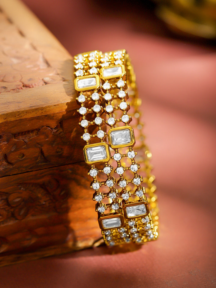 Rubans Set Of 2 18K Gold-Plated Cubic Zirconia Bangles