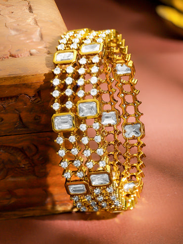 Rubans Set Of 2 18K Gold-Plated Cubic Zirconia Bangles