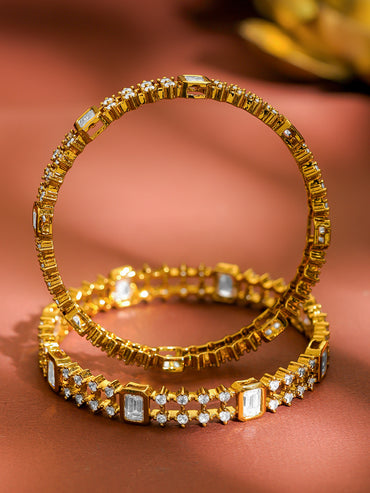 Rubans Set Of 2 18K Gold-Plated Cubic Zirconia Bangles