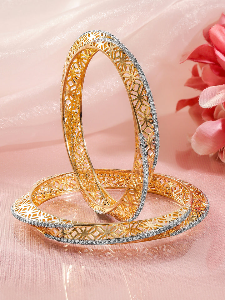 Rubans Set Of 2 18K Gold-Plated Cubic Zirconia-Studded Dual-Tone Bangles