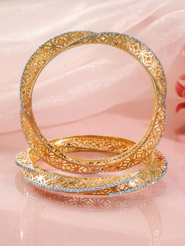 Rubans Set Of 2 18K Gold-Plated Cubic Zirconia-Studded Dual-Tone Bangles