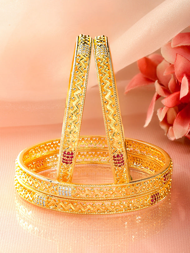 Rubans Set Of 4 18K Gold-Plated Artificial Stones Studded Bangles