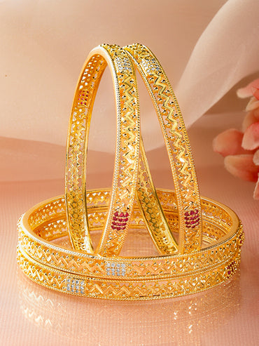 Rubans Set Of 4 18K Gold-Plated Artificial Stones Studded Bangles