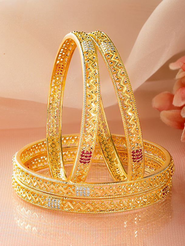 Rubans Set Of 4 18K Gold-Plated Artificial Stones Studded Bangles