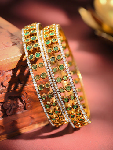 Set Of 2 American Diamond Zirconia Green Bangles