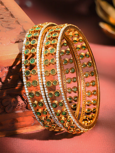Set Of 2 American Diamond Zirconia Green Bangles