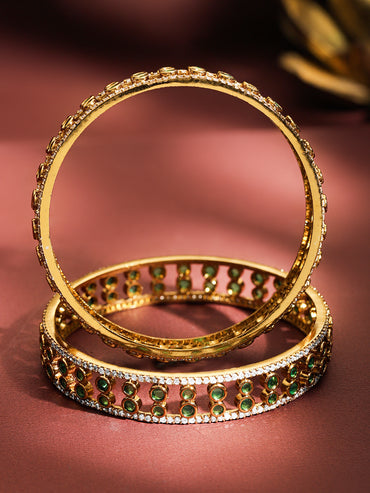 Set Of 2 American Diamond Zirconia Green Bangles
