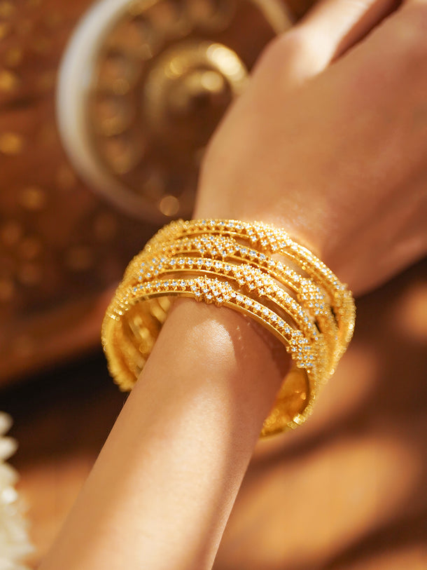 Gold American Diamond Zirconia Bangles Set of 4