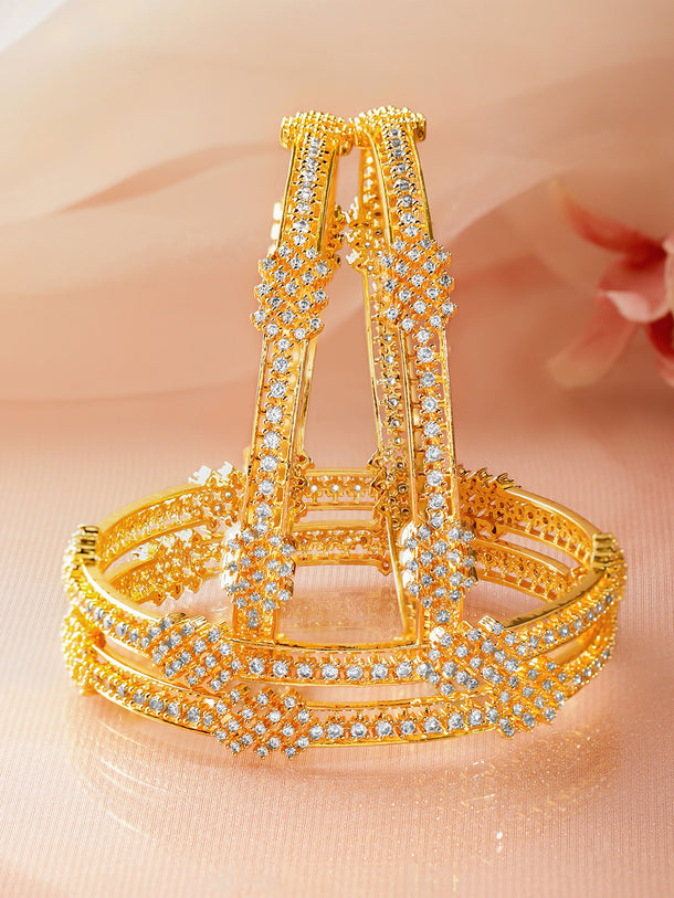Gold American Diamond Zirconia Bangles Set of 4