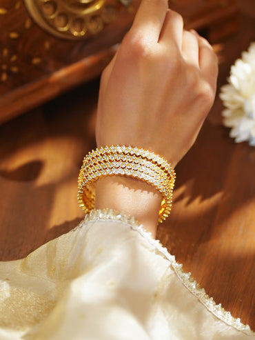 American Diamond Zirconia Studded Golden Bangles Set Of 4