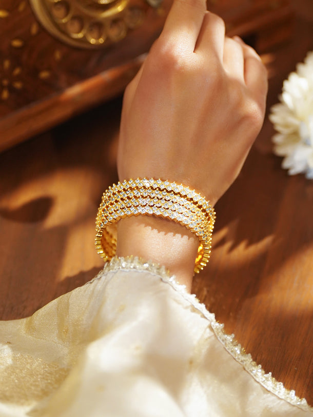 American Diamond Zirconia Studded Golden Bangles Set Of 4