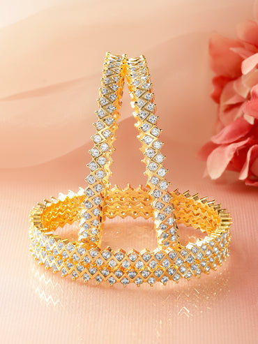 American Diamond Zirconia Studded Golden Bangles Set Of 4