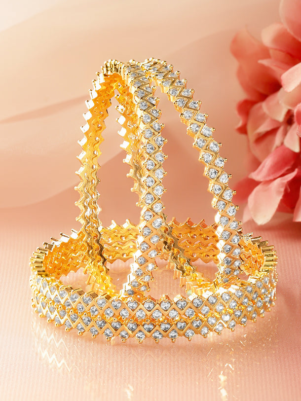 American Diamond Zirconia Studded Golden Bangles Set Of 4