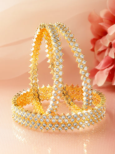 American Diamond Zirconia Studded Golden Bangles Set Of 4