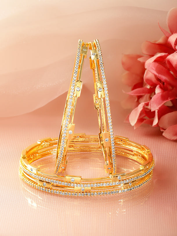 American Diamond Zirconia Studded Gold Bangles Set Of 4