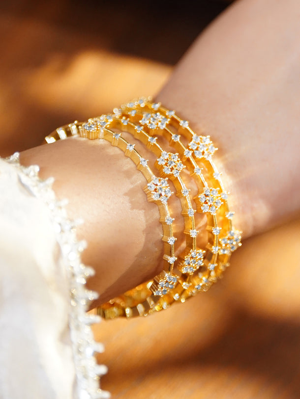 Rubans Set of 4 18K Gold-Plated Brass Floral Cubic Zirconia Bangles