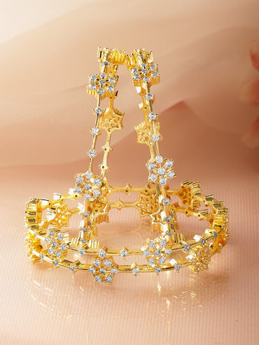 Rubans Set of 4 18K Gold-Plated Brass Floral Cubic Zirconia Bangles