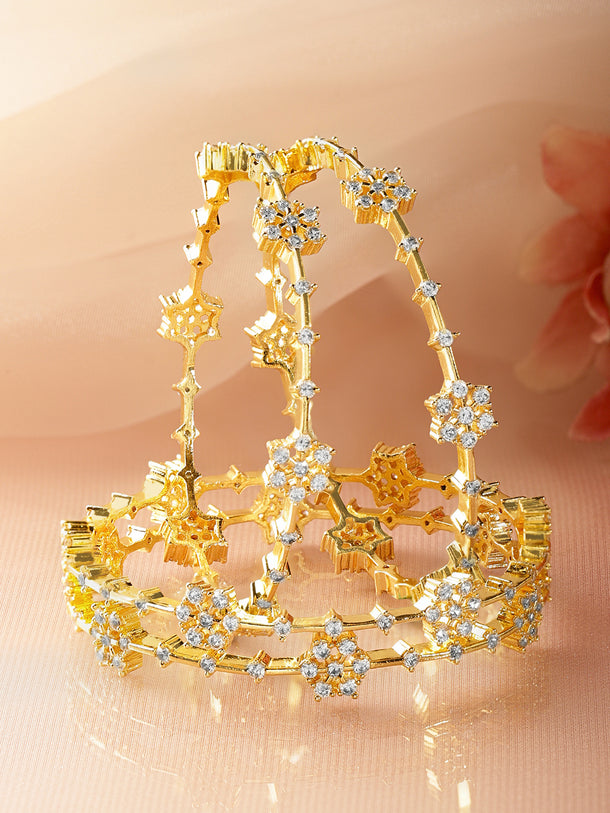 Rubans Set of 4 18K Gold-Plated Brass Floral Cubic Zirconia Bangles