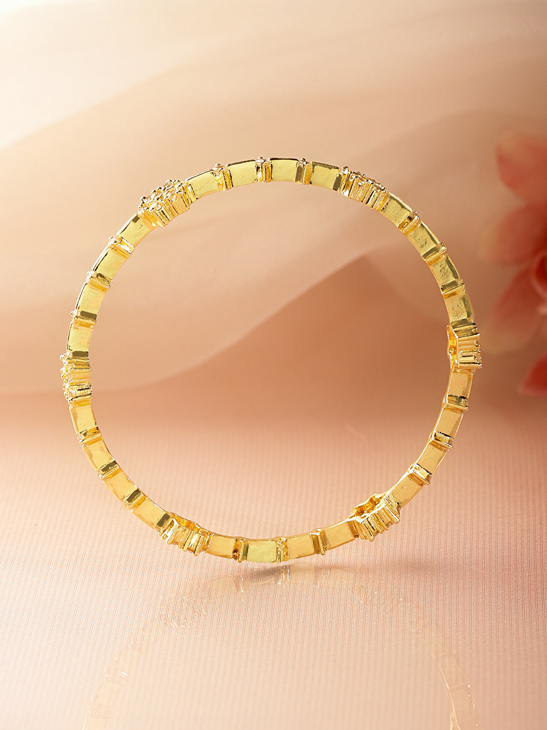 Rubans Set of 4 18K Gold-Plated Brass Floral Cubic Zirconia Bangles