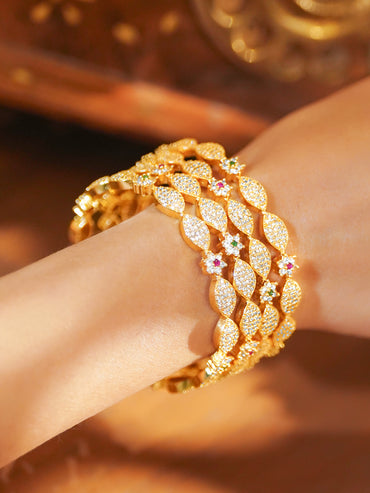 Rubans Set of 4 18K Gold-Plated Brass Multicolor Floral Cubic Zirconia Studded Bangles