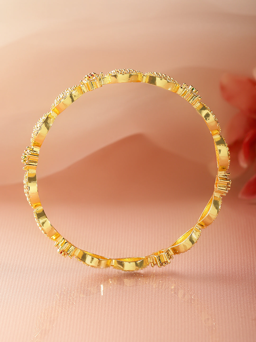 Rubans Set of 4 18K Gold-Plated Brass Multicolor Floral Cubic Zirconia Studded Bangles