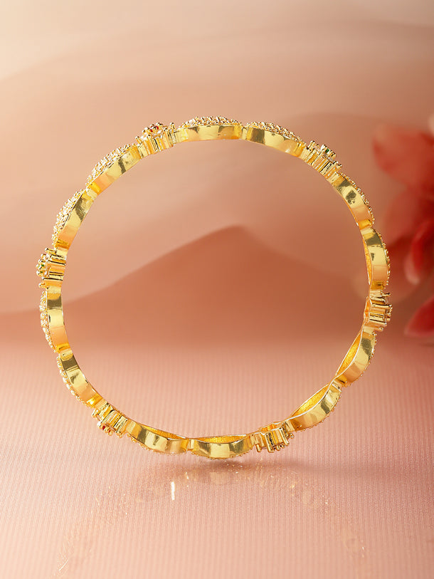 Rubans Set of 4 18K Gold-Plated Brass Multicolor Floral Cubic Zirconia Studded Bangles