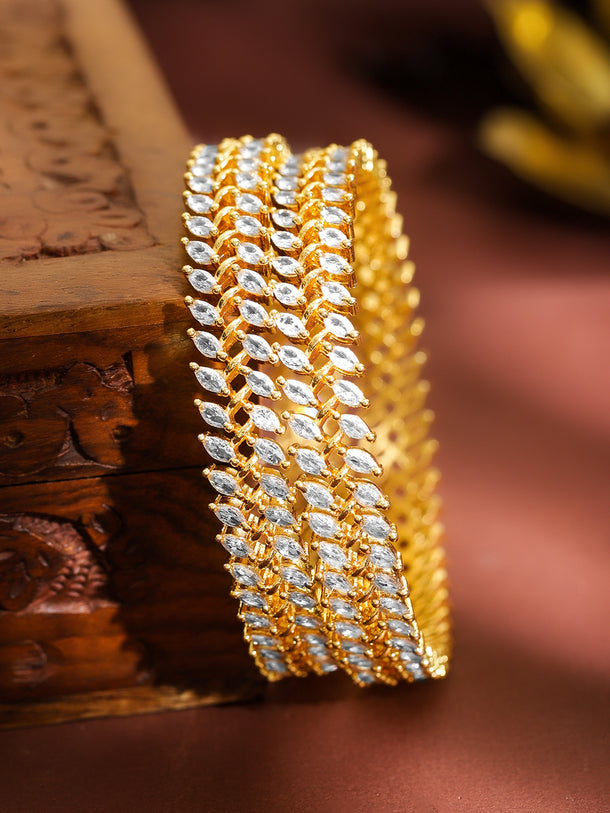 Rubans Set of 4 22K Gold-Plated Brass Bangles with Marquise-Cut Cubic Zirconia Stones