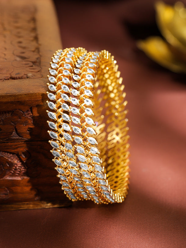 Rubans Set of 4 22K Gold-Plated Brass Bangles with Marquise-Cut Cubic Zirconia Stones