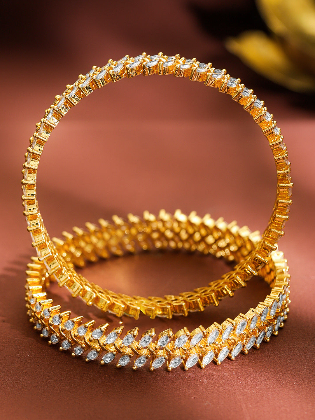 Rubans Set of 4 22K Gold-Plated Brass Bangles with Marquise-Cut Cubic Zirconia Stones