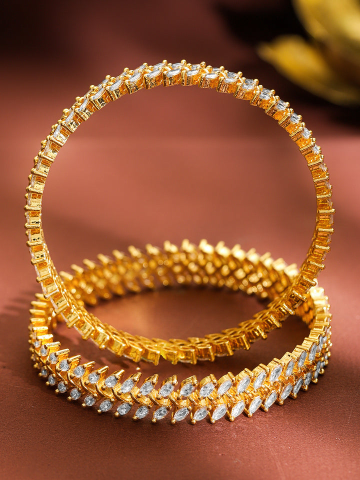 Rubans Set of 4 22K Gold-Plated Brass Bangles with Marquise-Cut Cubic Zirconia Stones