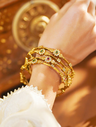 Set Of 4 Multicolor Studded Gold Bangles