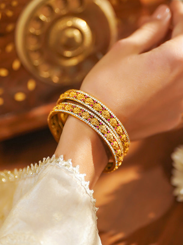 Laxmi Motif Gold Toned Bangles Set Of 2