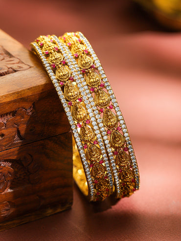 Laxmi Motif Gold Toned Bangles Set Of 2