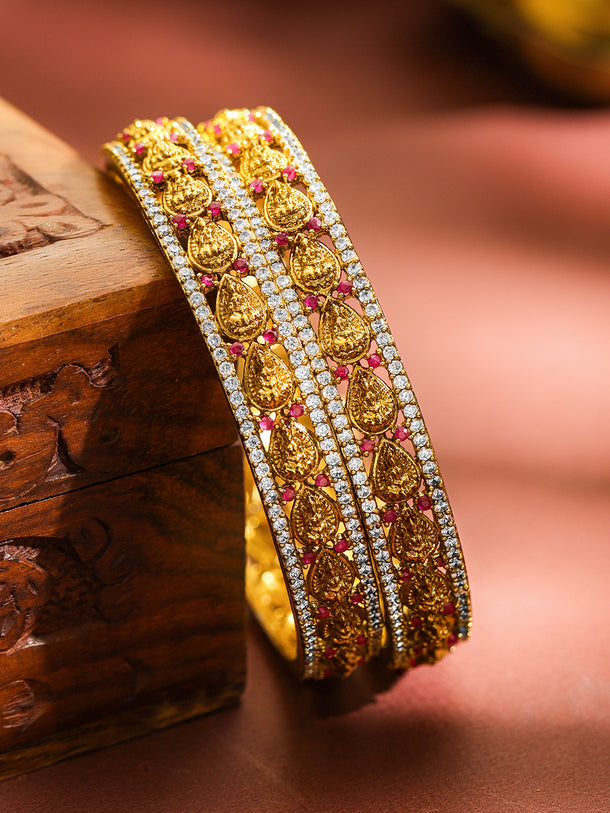 Laxmi Motif Gold Toned Bangles Set Of 2