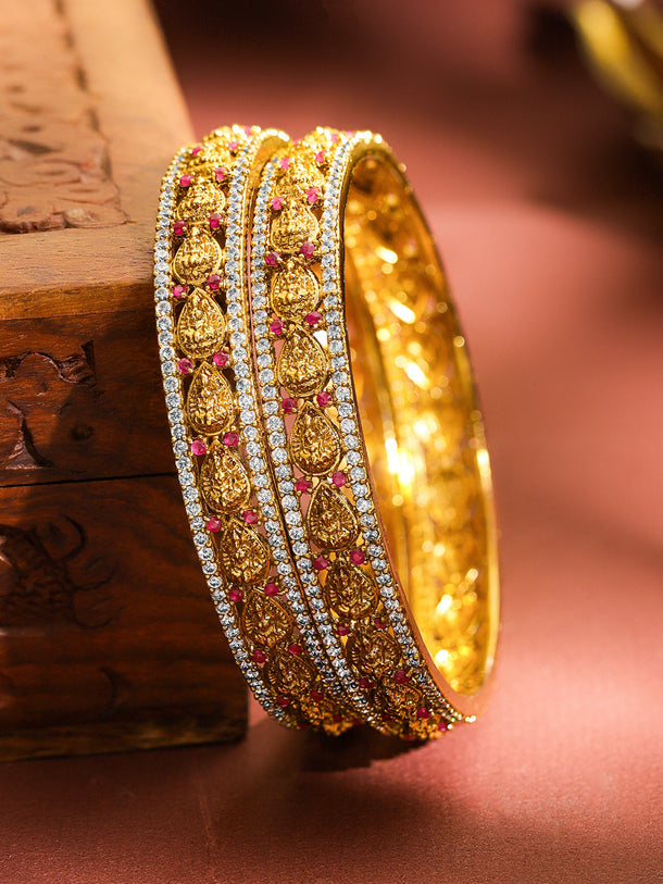 Laxmi Motif Gold Toned Bangles Set Of 2