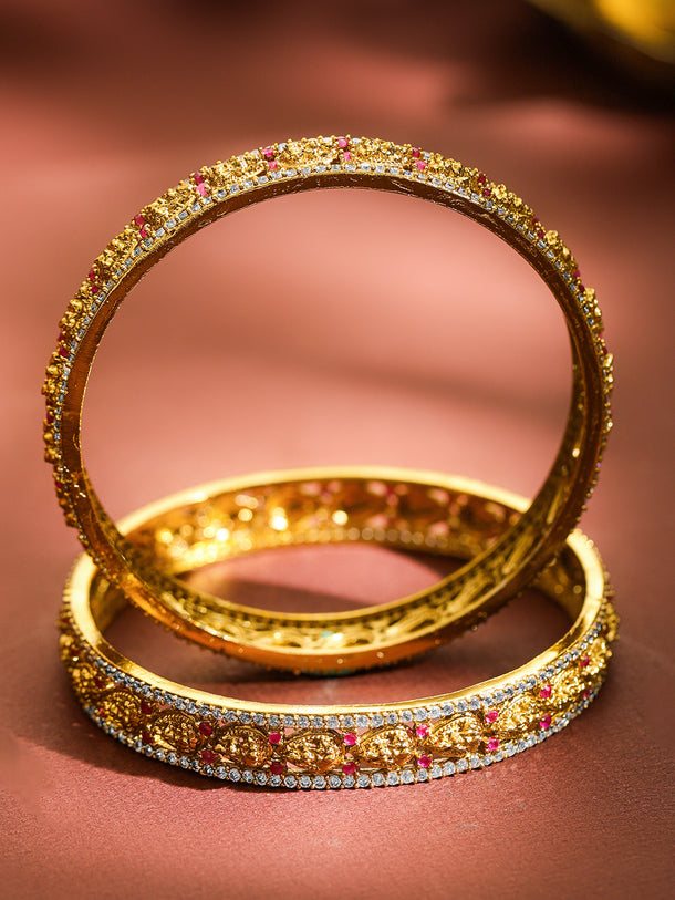 Laxmi Motif Gold Toned Bangles Set Of 2