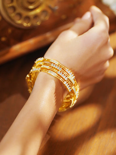 American Diamond Zirconia Cubic Gold Bangles Set Of 4
