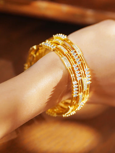 American Diamond Zirconia Cubic Gold Bangles Set Of 4