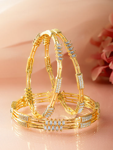 American Diamond Zirconia Cubic Gold Bangles Set Of 4