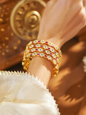 Gold Toned Multicolor Studded Bangles Set Of 4